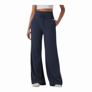 Halara Ribbed High Waisted Tummy Control Wide Leg Sweatpants Navy Blue MD NWOT